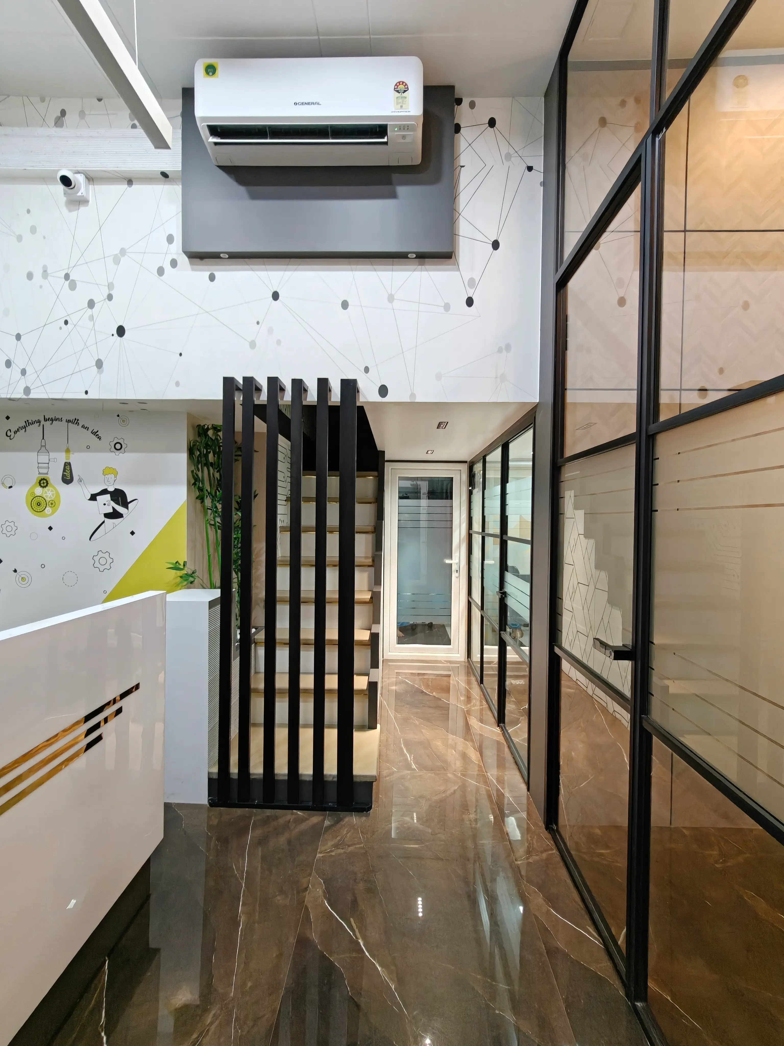 Deltron office hallway and open floor area